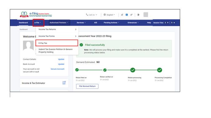 Picture of Tax payment through Net-banking User Manual | Income Tax Department